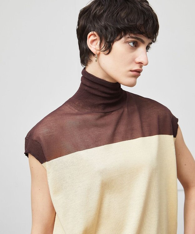 BEIGE， 【洗える】CARNOT / バイカラーニット Cream×Bordeaux