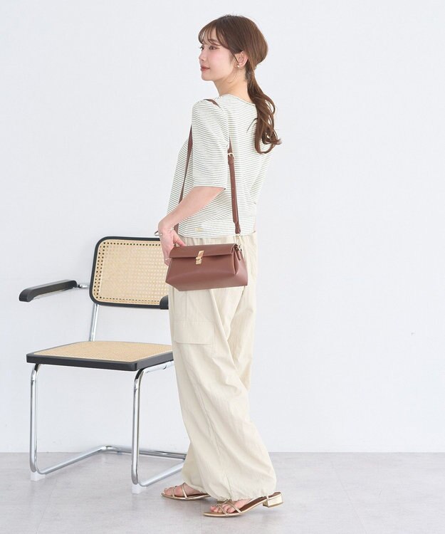 earth music&ecology ゴールドボタンボーダーカーディガン Ivory
