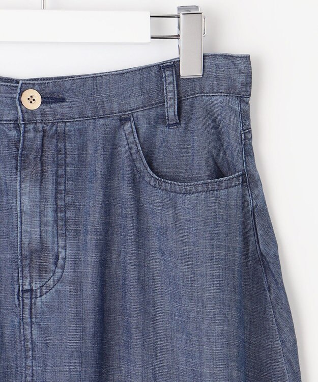 自由区 L 【洗える】テンセルリネンデニム  スカート ネイビー系