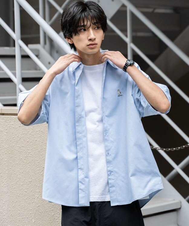 WEGO 【シワになりにくい】イージーケアオックスフォードワンポイントシャツ（S） サックス