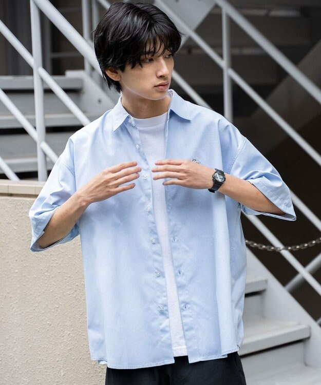 WEGO 【シワになりにくい】イージーケアオックスフォードワンポイントシャツ（S） サックス