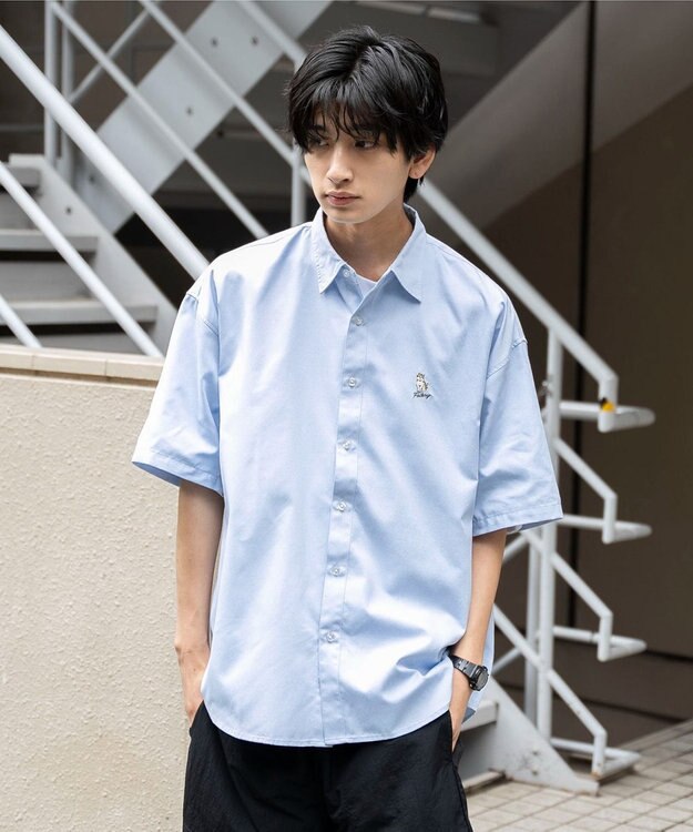 WEGO 【シワになりにくい】イージーケアオックスフォードワンポイントシャツ（S） サックス