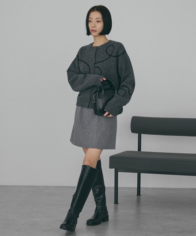 AMERICAN HOLIC コード刺繍ショートカーディガン Charcoal Gray