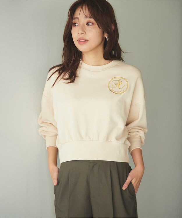 Feroux 【洗える】ロゴ刺繍裏毛 プルオーバー ベージュ系