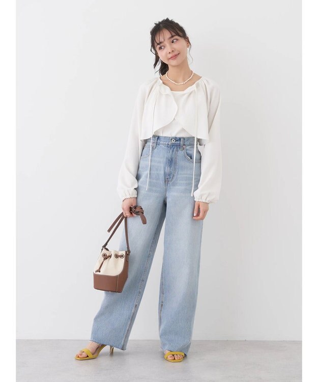 earth music&ecology ウ゛ィンテージ加工セルフカットワイドデニム Light Indigo