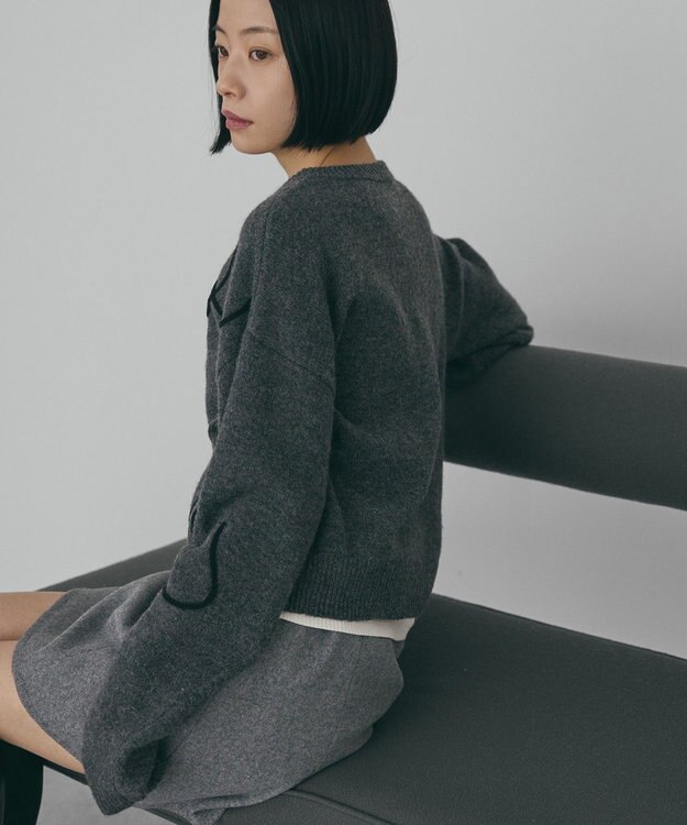 AMERICAN HOLIC コード刺繍ショートカーディガン Charcoal Gray