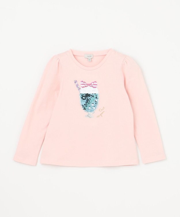 ANY KIDS ミラクルスパンコール長袖Tシャツ ピンク（ネコ×アイスクリーム）