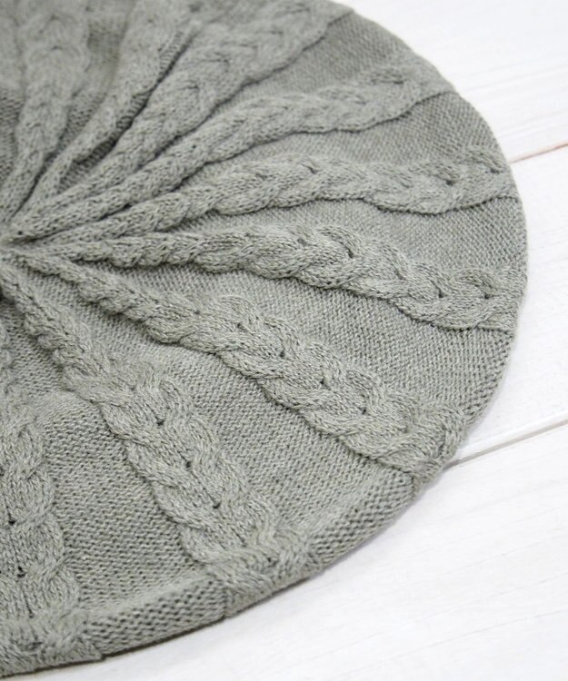 石田製帽 オーガニックコットン アラン編みベレー モスグリーン