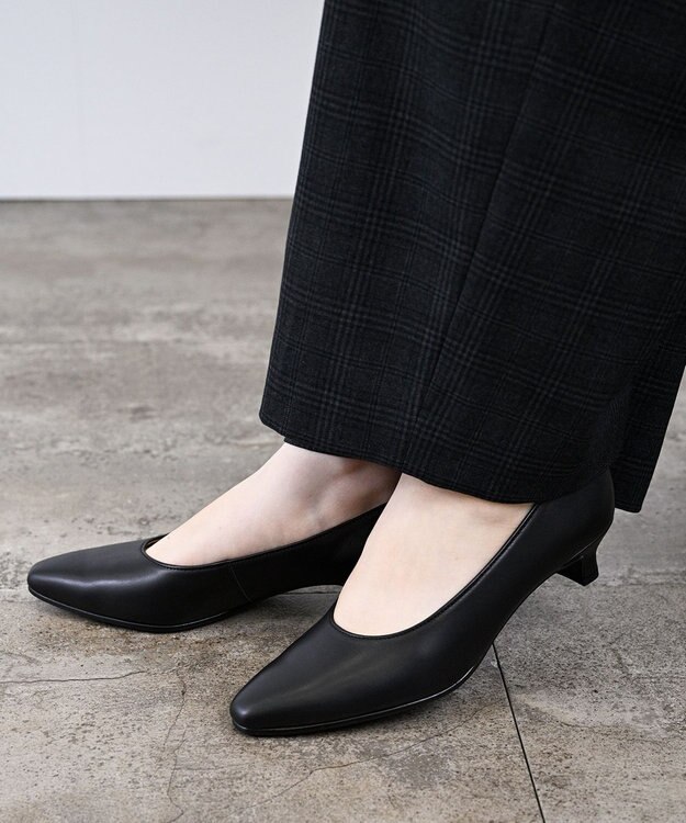 Pointer 【3.5cmヒール】日本製 高級本革ローヒールパンプス ブラック