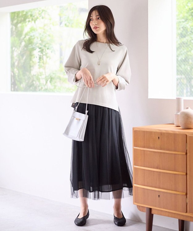 ANY 【ウエストゴム】シャイニーチュールスカート ブラック