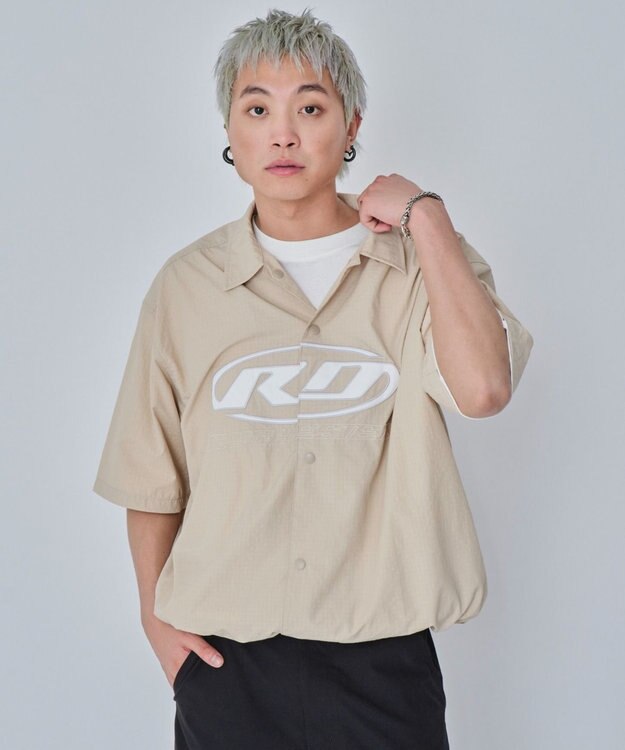 WEGO 【ユニセックス着用ITEM】リップストップグラフィックシャツ（SS） ベージュ