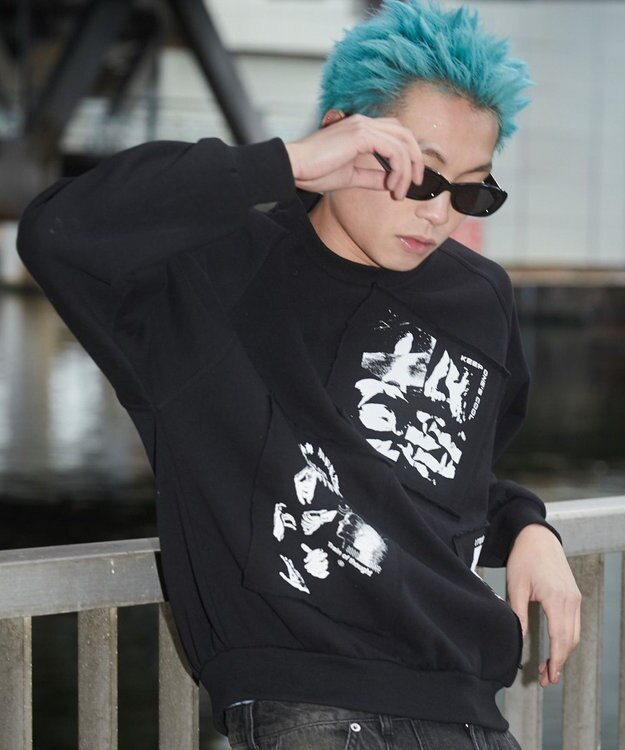 WEGO 【ユニセックス着用ITEM】フォトペーストグラフィックプルオーバー ブラック