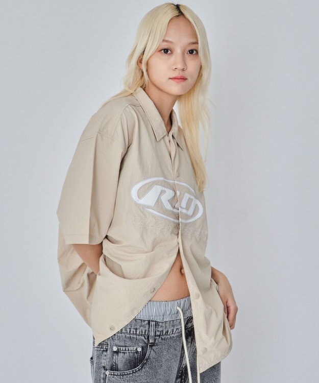 WEGO 【ユニセックス着用ITEM】リップストップグラフィックシャツ（SS） ベージュ