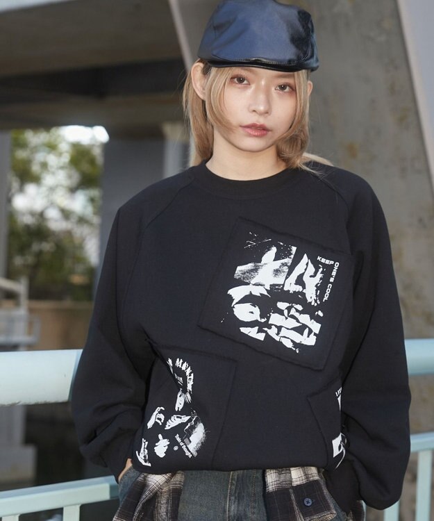 WEGO 【ユニセックス着用ITEM】フォトペーストグラフィックプルオーバー ブラック