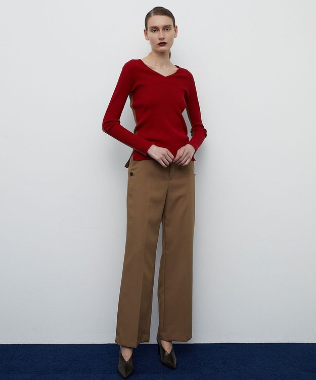 BEIGE， LA MONNAIE / Vネックニット Red×Camel