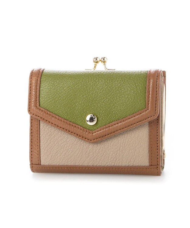 UNBILLION ペルケ perche トリミング配色外ガマ二つ折り財布 ミックスオリーブ