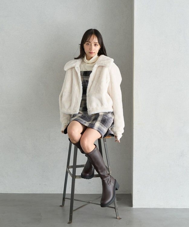 earth music&ecology ファーショートコート アイボリー