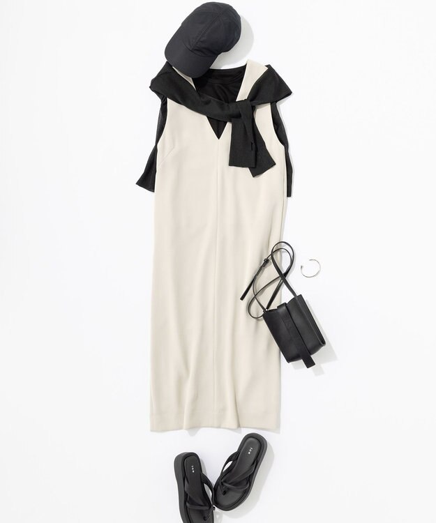 ICB L 【洗える】ライトダブルクロス Vネックワンピース トープ系