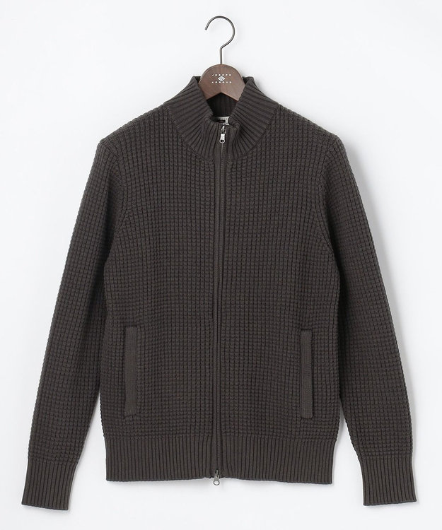 JOSEPH ABBOUD 【3シーズン活躍する綿ブレンド】コットンアクリルバルキー ジップニット ブルゾン ダークブラウン系