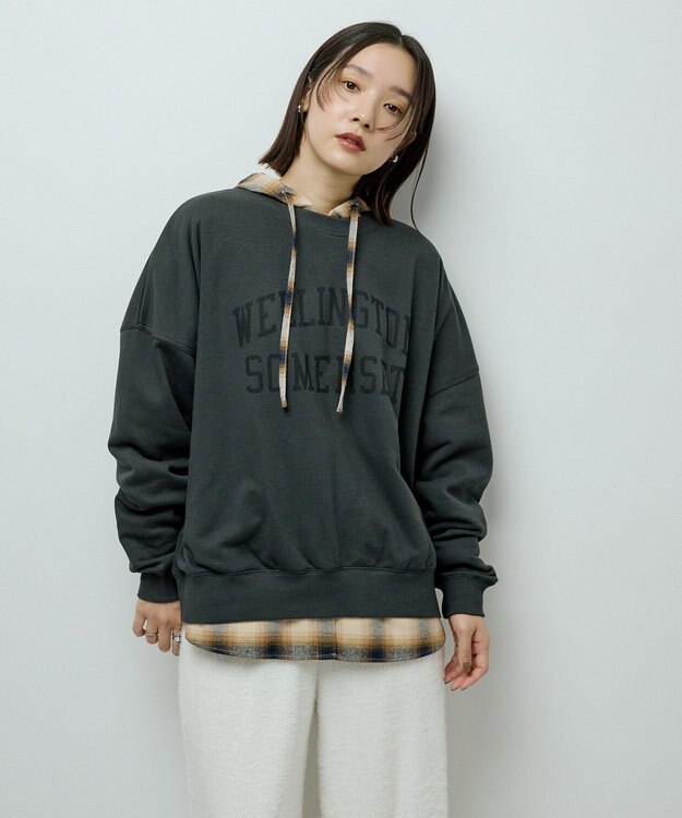 Green Parks オーバーサイズロゴ裏毛プルオーバー Charcoal Gray