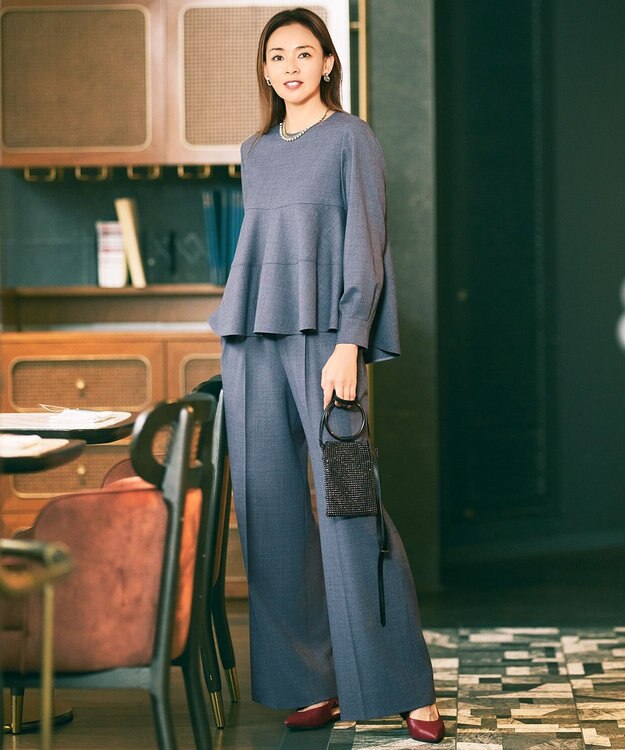 自由区 【SHIHOさん着用】ソフトウールブレンドワイド パンツ チャコールグレー