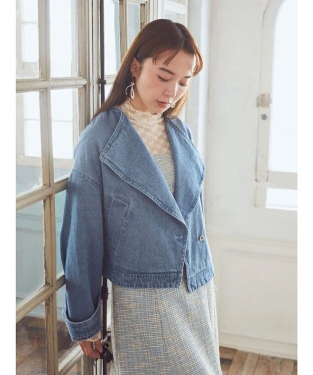 earth music&ecology ビッグカラーショートジャケット Light Indigo