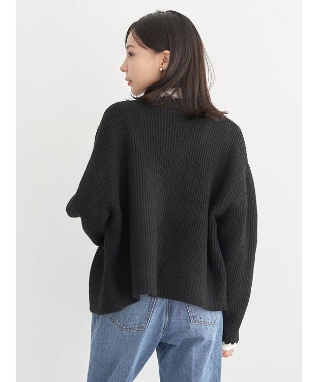 earth music&ecology スカラップニットカーディガン Black