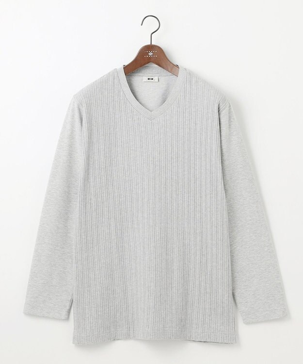 JOSEPH ABBOUD 【キングサイズ・ビジカジ】ストライプリンクス VネックＴシャツ ライトグレー系