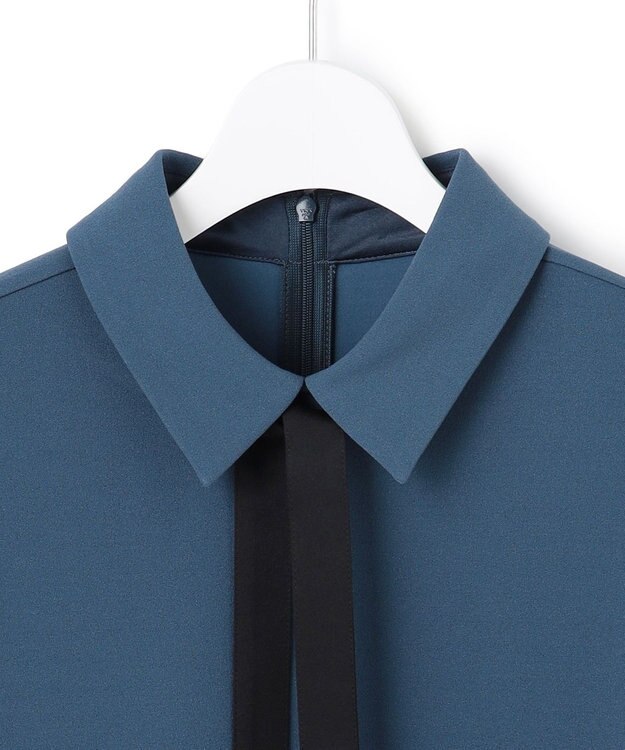 ICB マラボーテＷジョーゼット ボウタイ付きシャツカラートップス ブルーグレー系