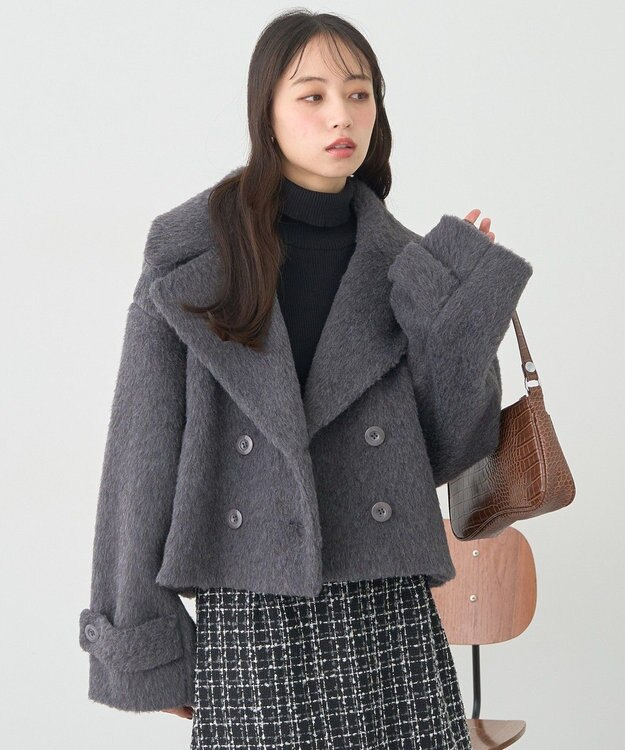 earth music&ecology シャギーショートコート Charcoal Gray