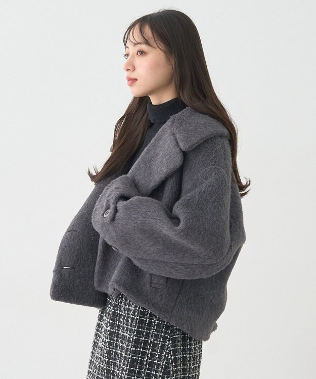 earth music&ecology シャギーショートコート Charcoal Gray