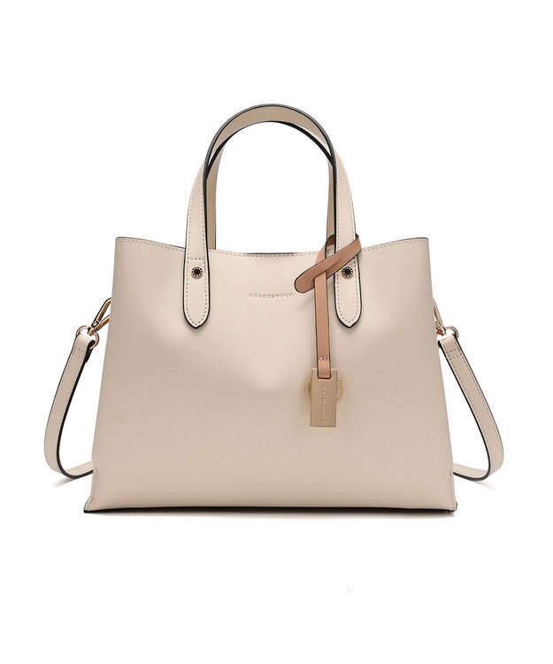 style code 【MERCURYDUO/マーキュリーデュオ】両アオリポケットサイド配色大開き開口 超軽量ハンドバッグ キーチャーム付 アイボリー