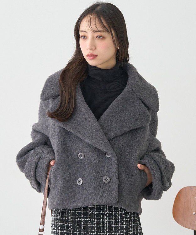 earth music&ecology シャギーショートコート Charcoal Gray