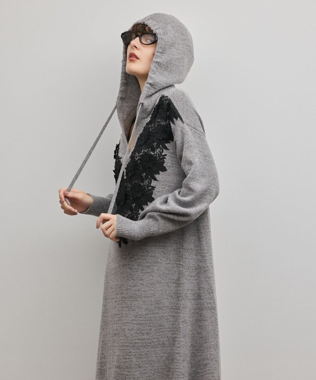 GRACE CONTINENTAL ケミカルレースニットワンピース グレー