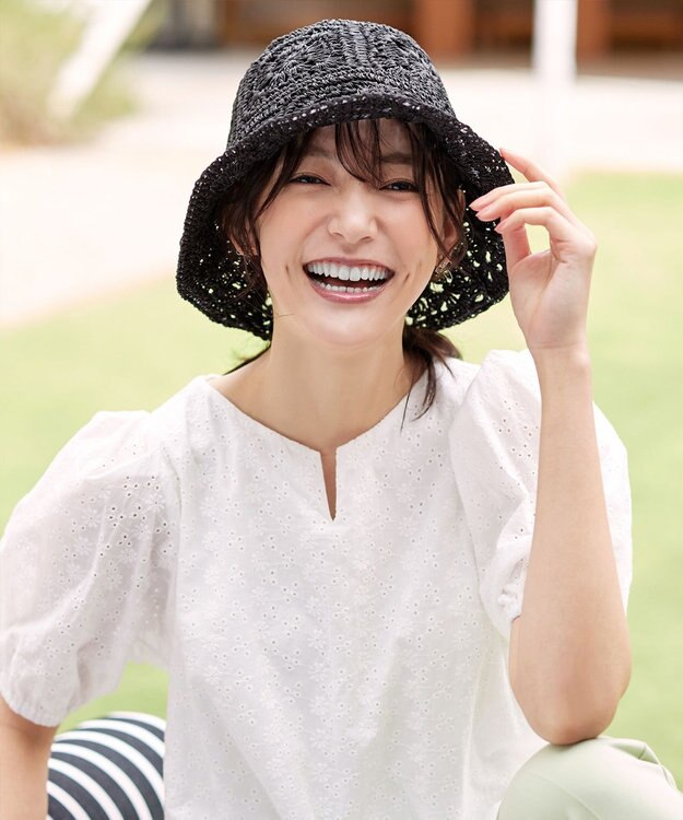 Tiaclasse クロシェ柄編みバケットハット ブラック