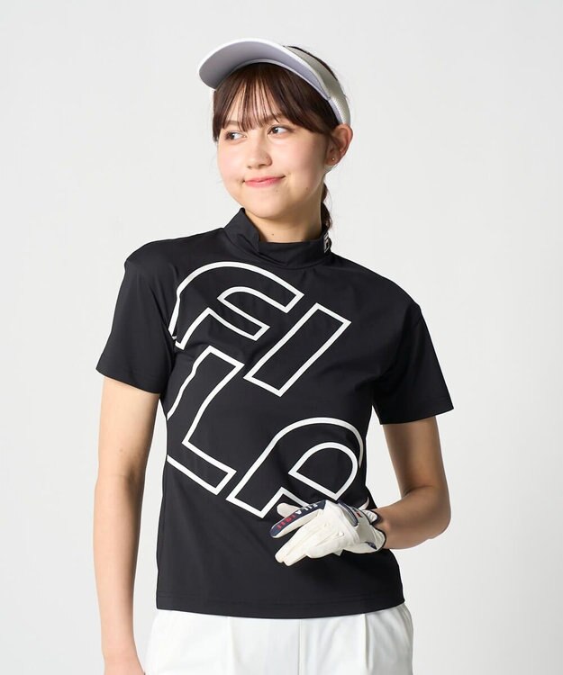FILA GOLF／marie claire 【FILA GOLF】 バックプリントモックネックシャツ ブラック