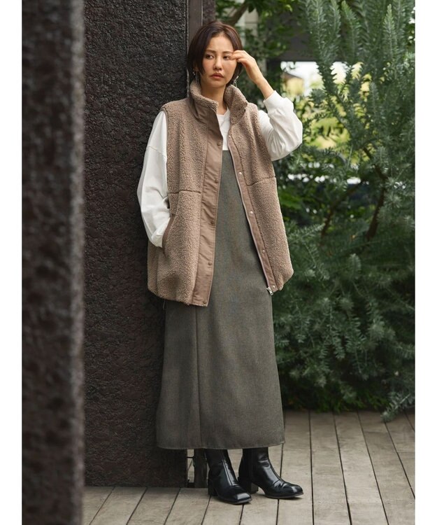 Green Parks ボアミドル丈ベスト Mocha