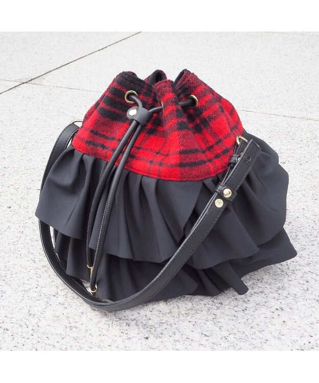 LA BAGAGERIE 【インスタグラマー chiyoさん×LA BAGAGERIE】フリルバケットバッグ レッド