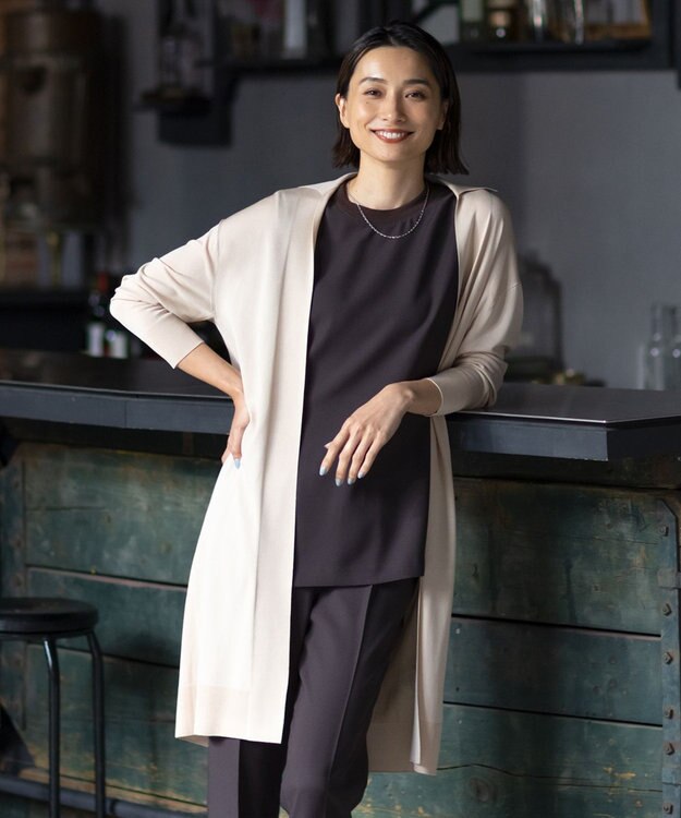 ICB 【WEB限定カラーあり・洗える】シンセティックハイゲージ  ロングカーディガン ベージュ系