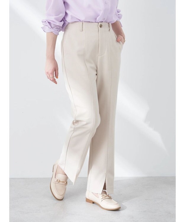 earth music&ecology カットツイルスリットセミフレアパンツ Beige