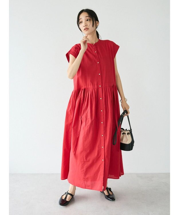 CRAFT STANDARD BOUTIQUE インド綿フレンチスリーブワンピース Red
