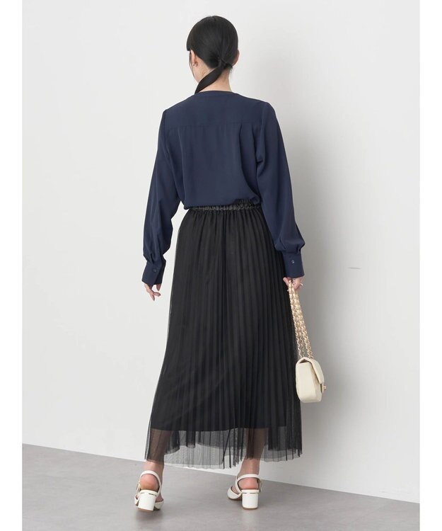 earth music&ecology ノーカラーフロントタックブラウス Navy