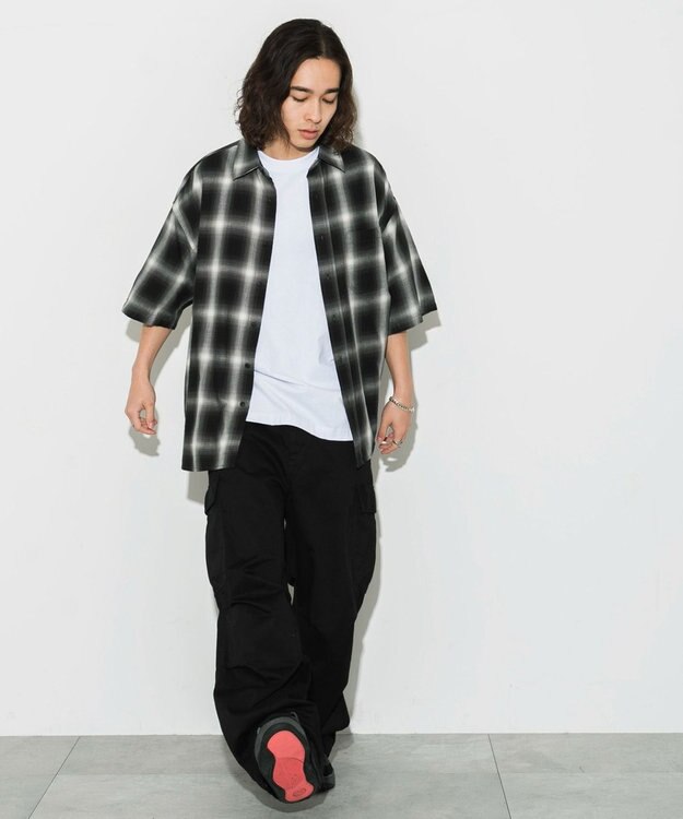 WEGO オンブレチェックシャツ（S） ブラックチェック1