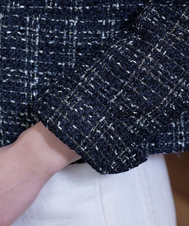 Tiaclasse L 【洗える】ラメチェックツイードジャケット ネイビー