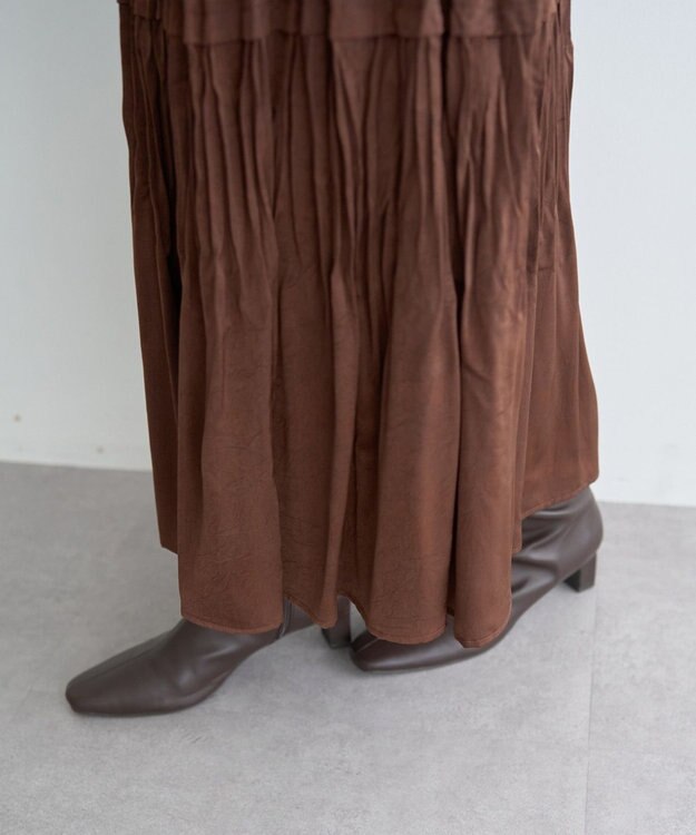 YECCA VECCA ランダムプリーツサテンマーメイドスカート Brown
