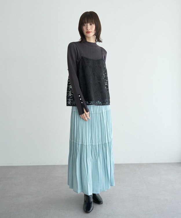 YECCA VECCA ランダムプリーツサテンマーメイドスカート Mint