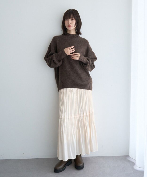 YECCA VECCA ランダムプリーツサテンマーメイドスカート Ivory