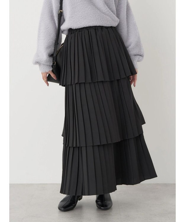 earth music&ecology ミックスプリーツティアードスカート Black