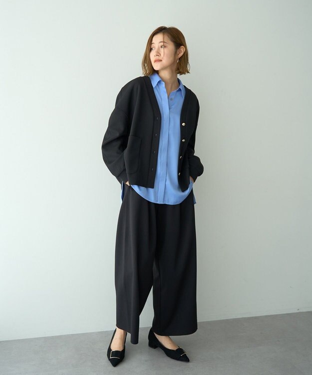 YECCA VECCA 金釦カットジョーゼットカーディガン Black