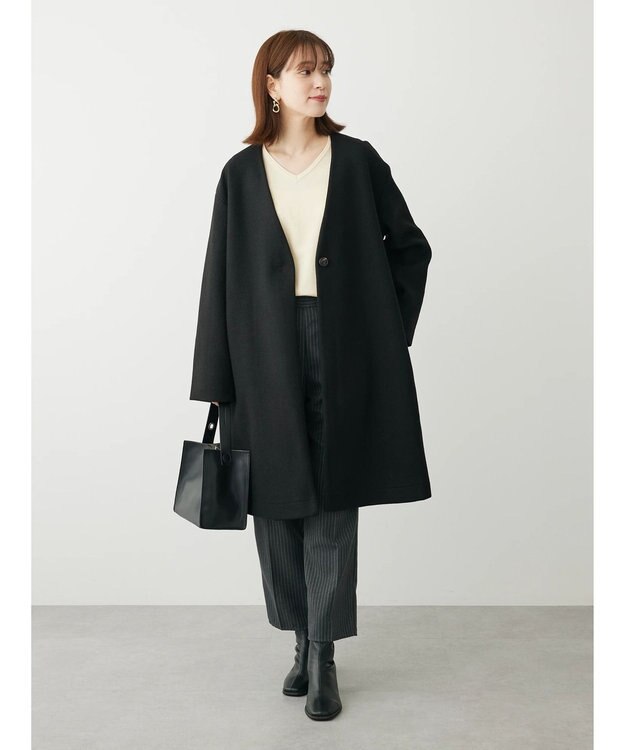 Green Parks 洗えるＶネックミディ丈コート Black